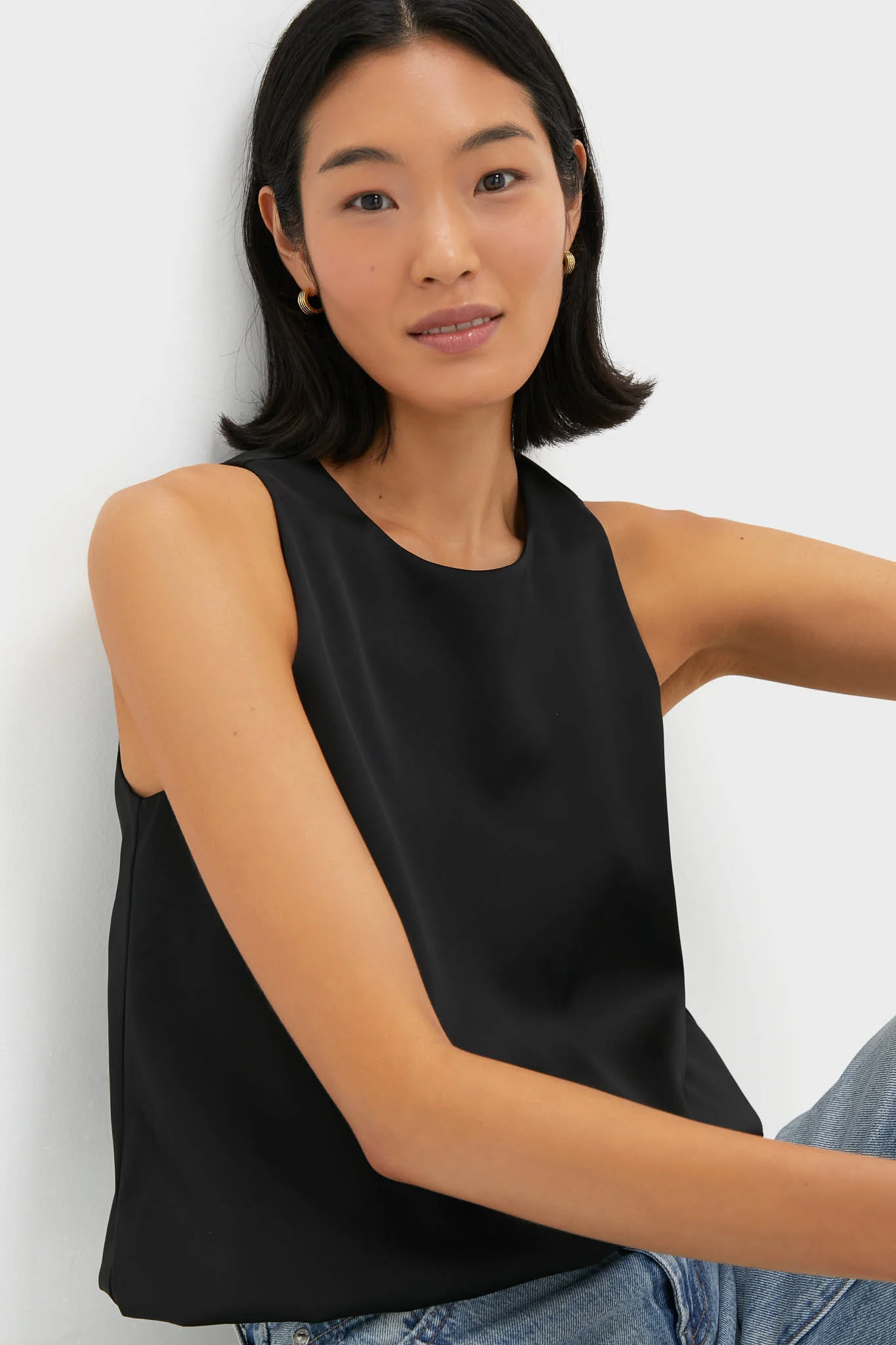 Black Satin Ramona Bubble Hem Top - Image 5