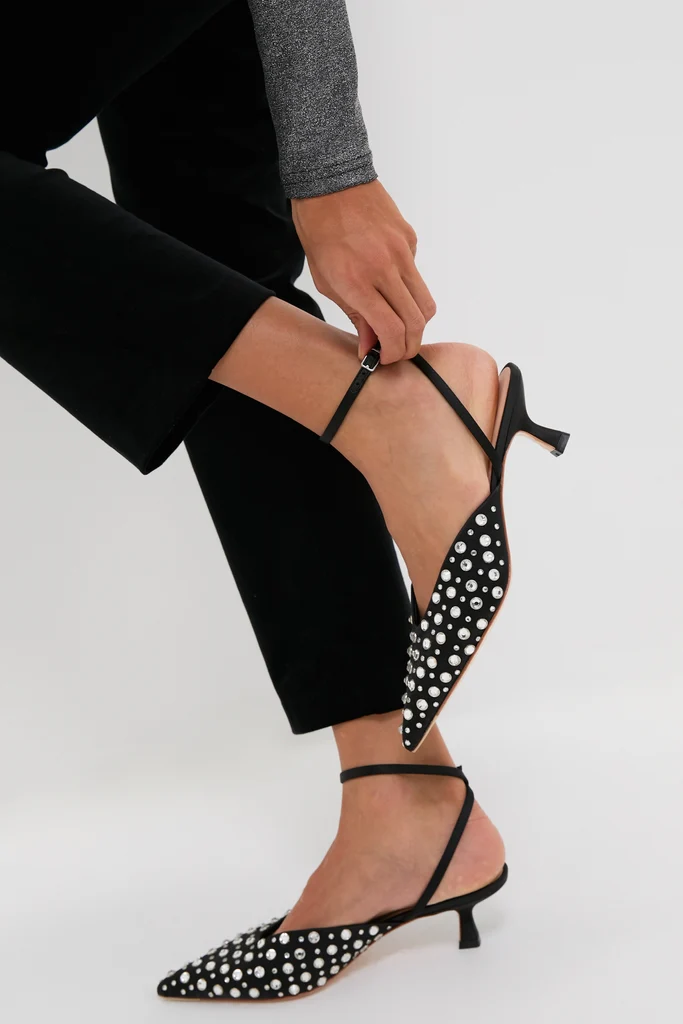 Black Satin with Crystal Rio Heels - Image 2