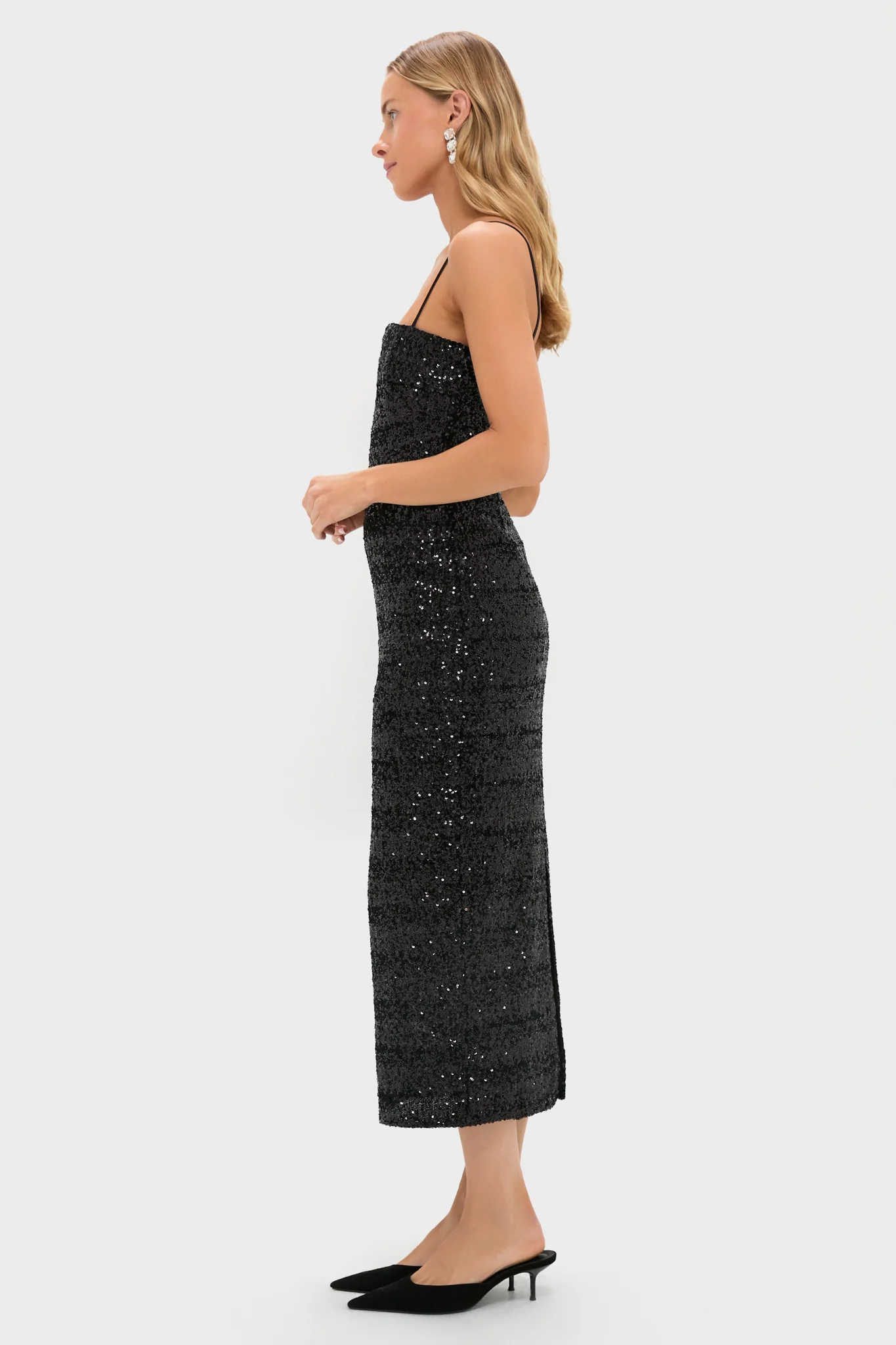 Black Sequin Carmen Column Midi Dress - Image 3
