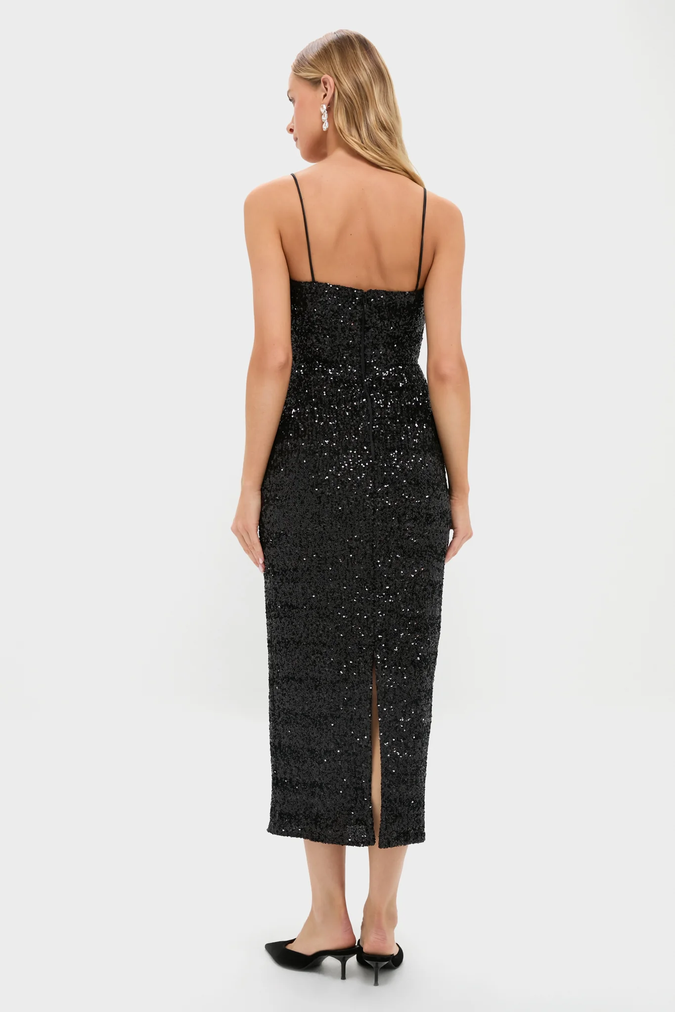 Black Sequin Carmen Column Midi Dress - Image 4