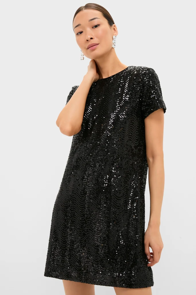 Black Sequin Roya Swing Mini Dress