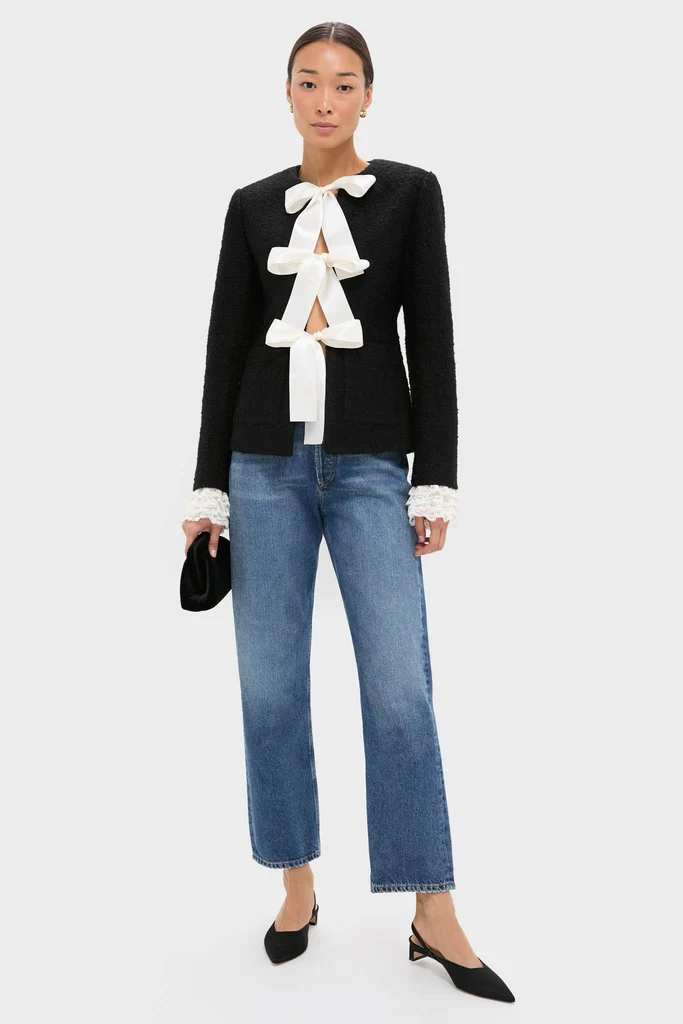 Black Seraphine Solid Bow Jacket - Image 2