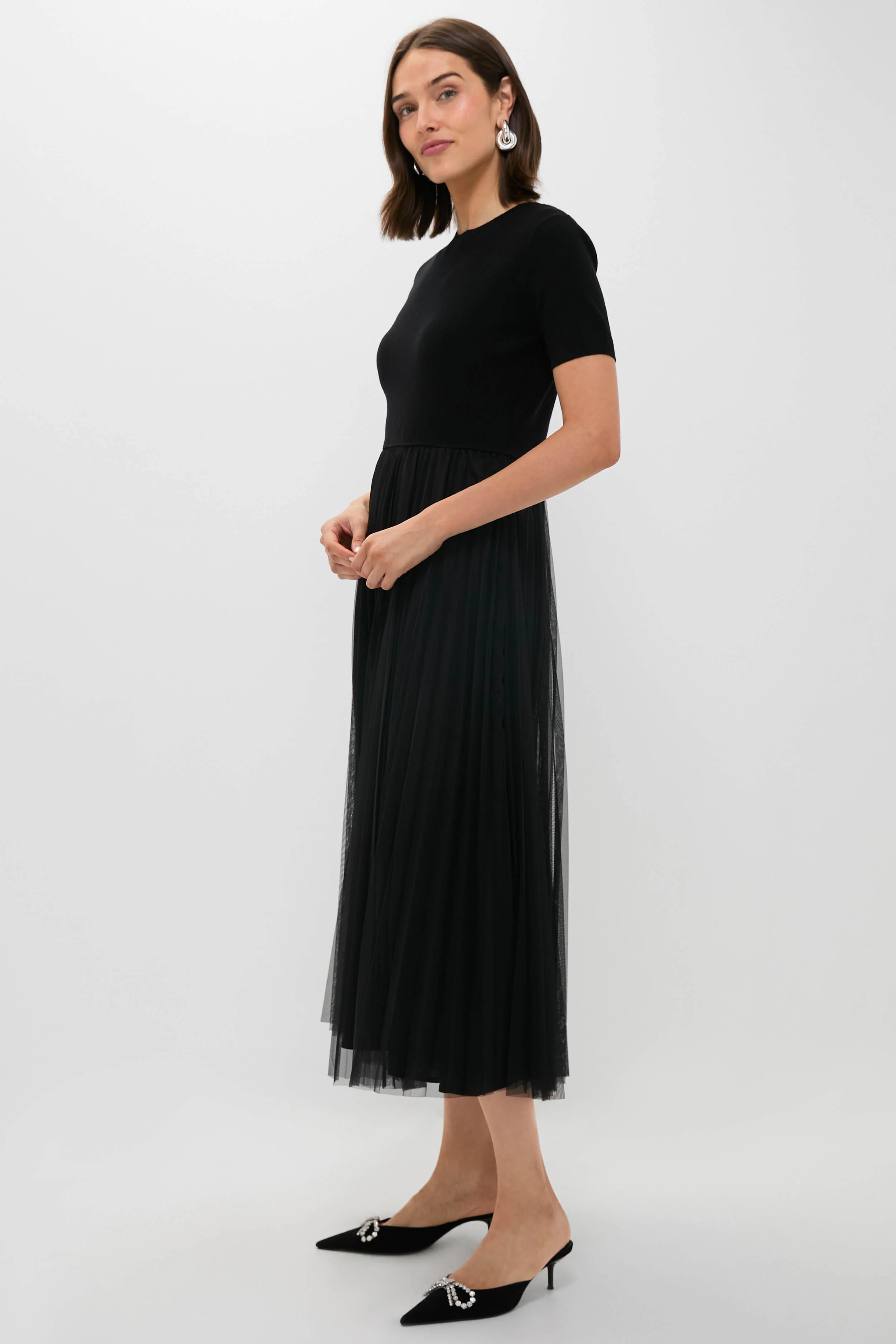 Black Short Sleeve Knit Welton Dress - Image 3