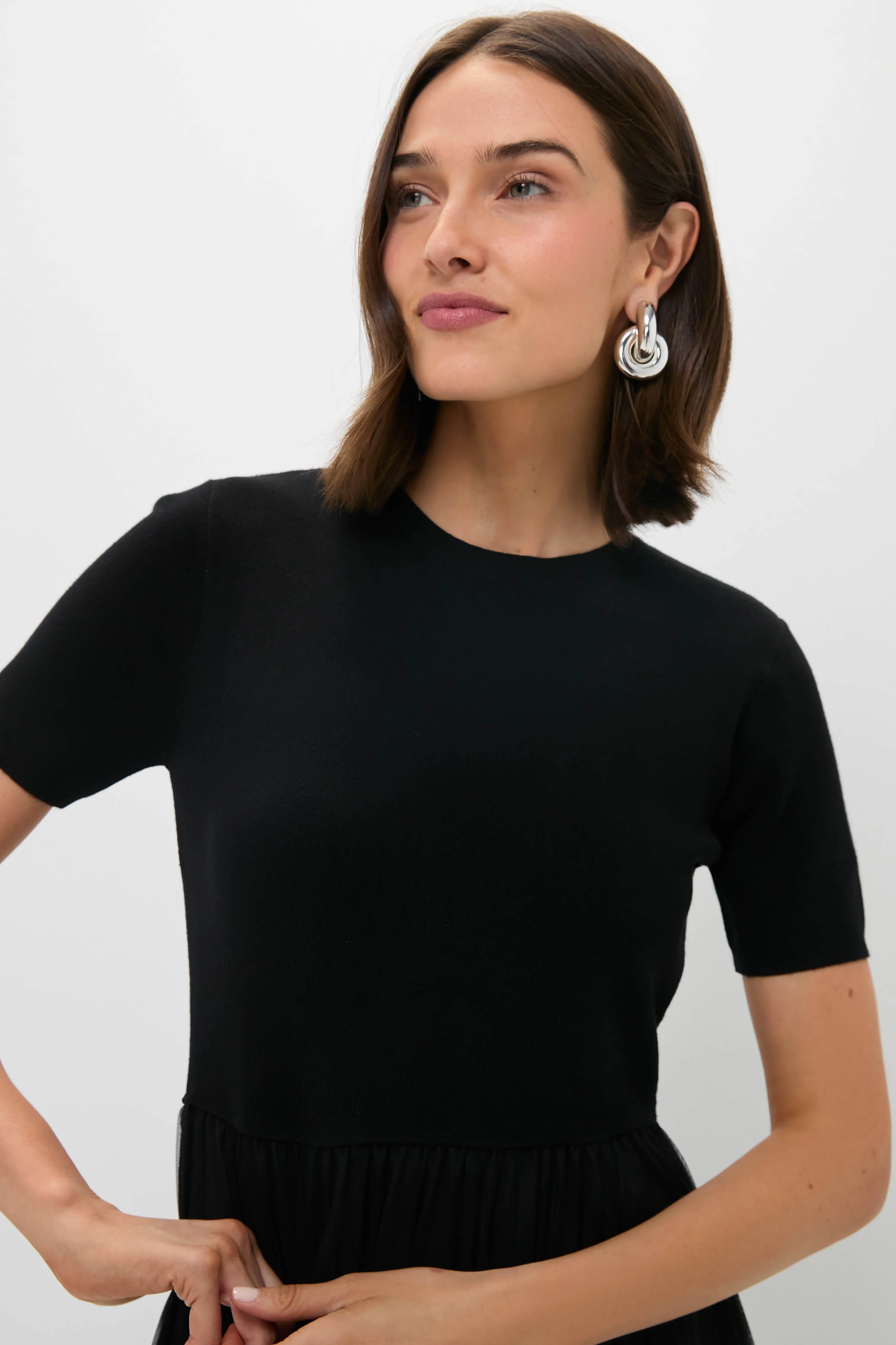 Black Short Sleeve Knit Welton Dress - Image 6