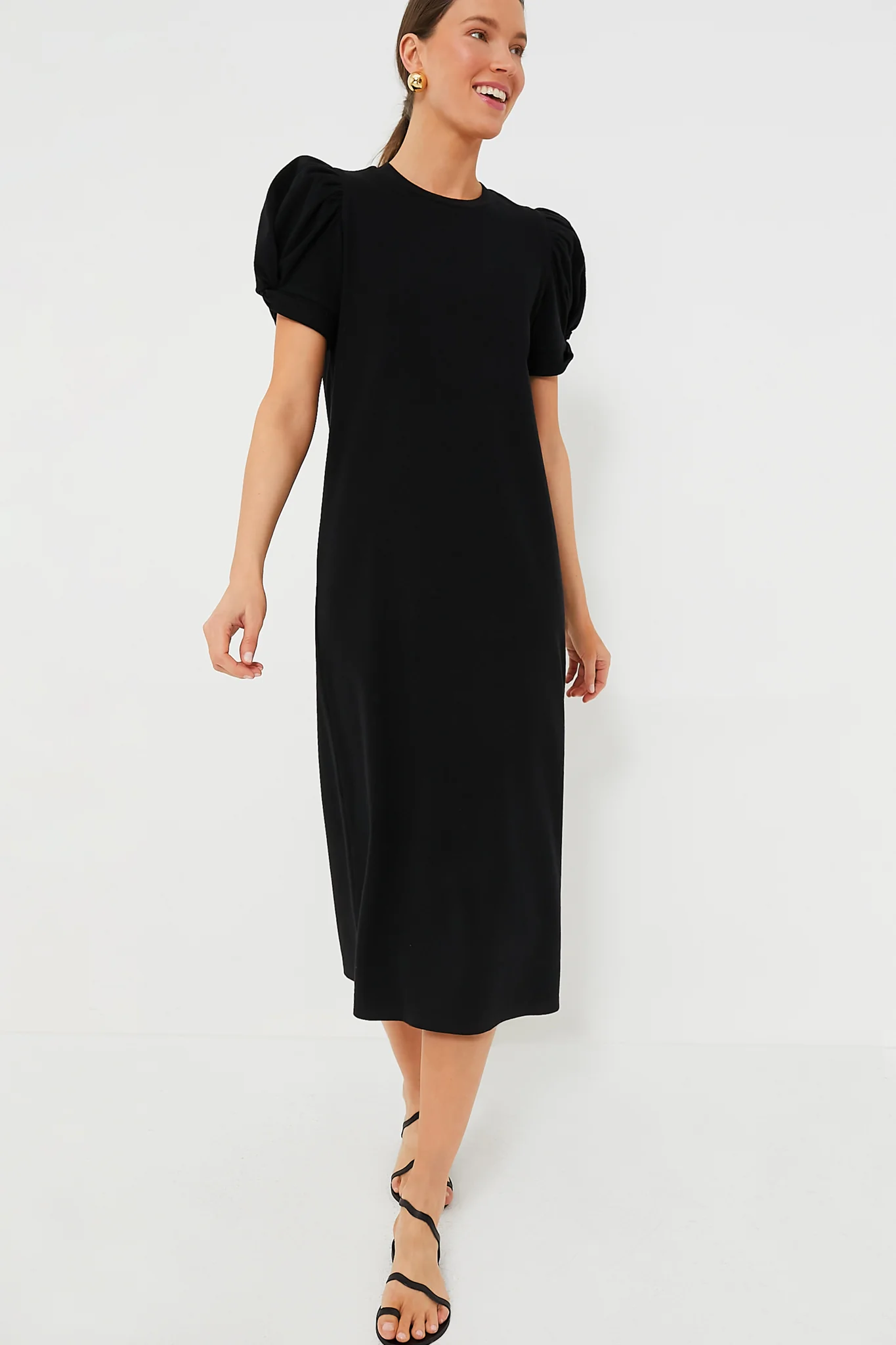 Black Short Sleeve Vesty Midi Dress - Image 2