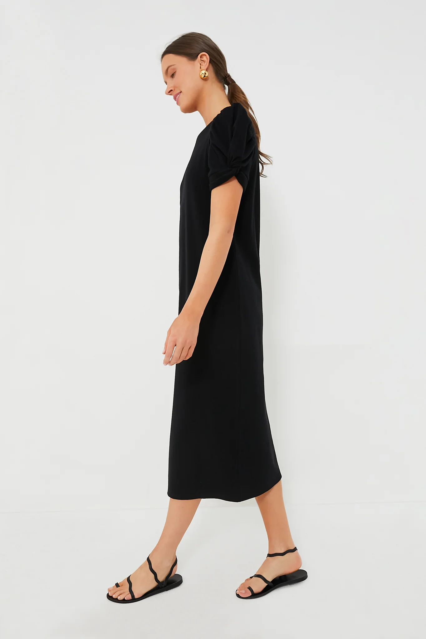 Black Short Sleeve Vesty Midi Dress - Image 3