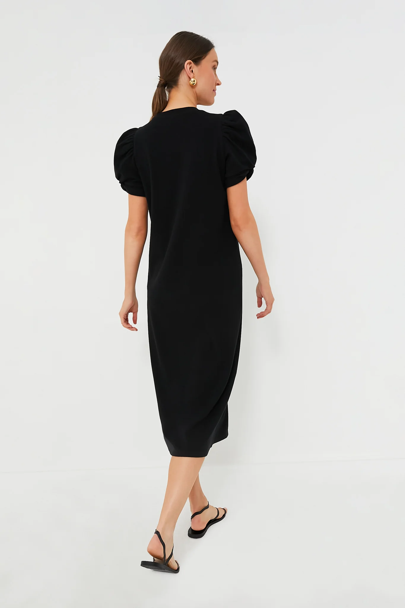 Black Short Sleeve Vesty Midi Dress - Image 4