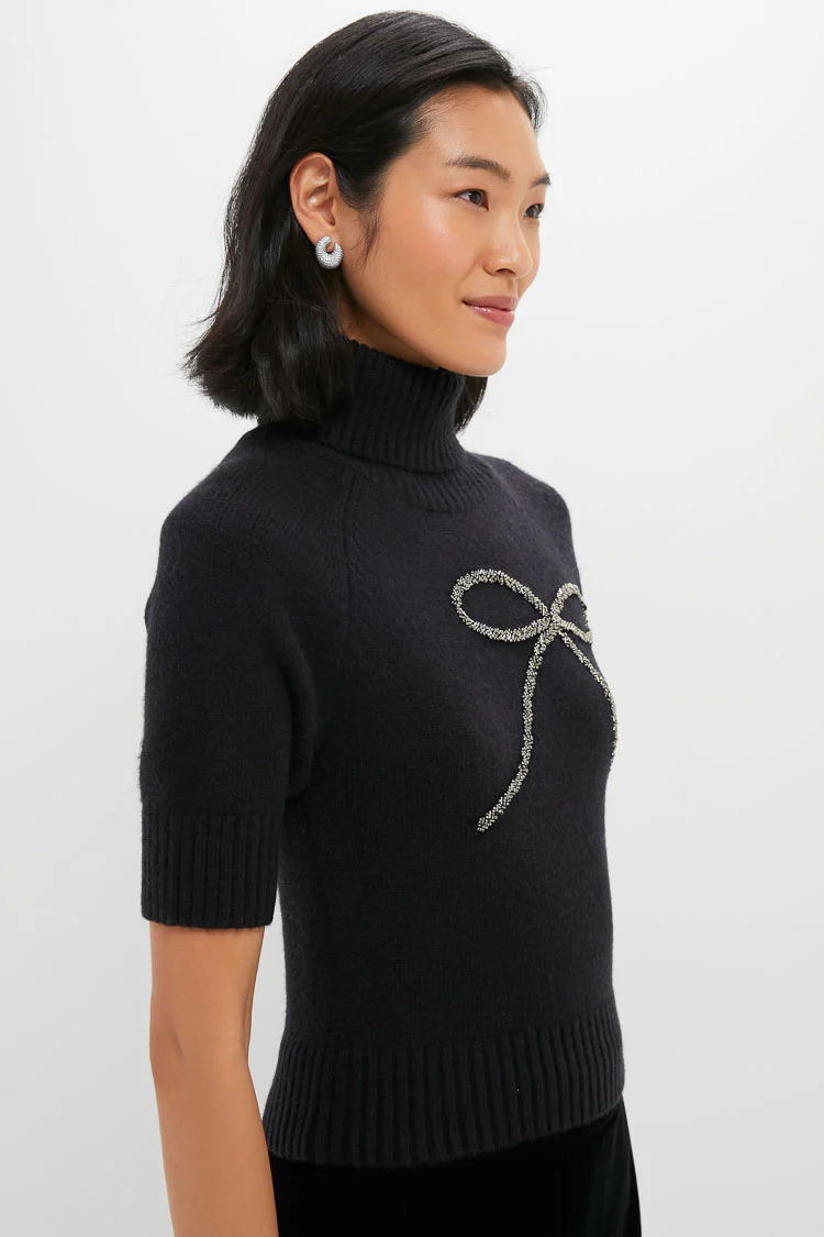 Black Silver Merrill Bow Short Sleeve Sweater - Image 3