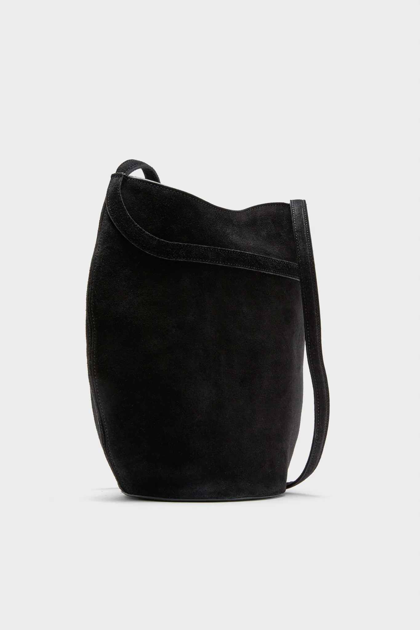 Black Suede Belted Bucket Bag - Image 4