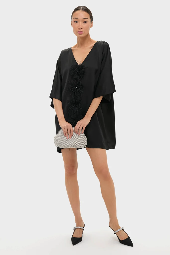 Black Satin Diane Mini Dress - Image 2