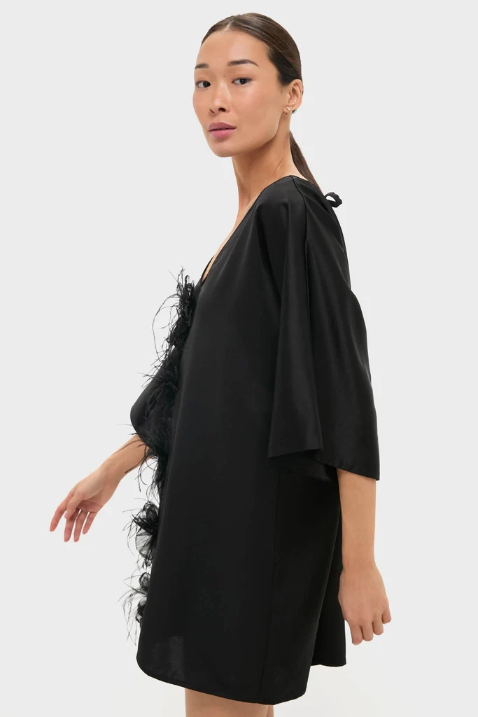 Black Satin Diane Mini Dress - Image 3