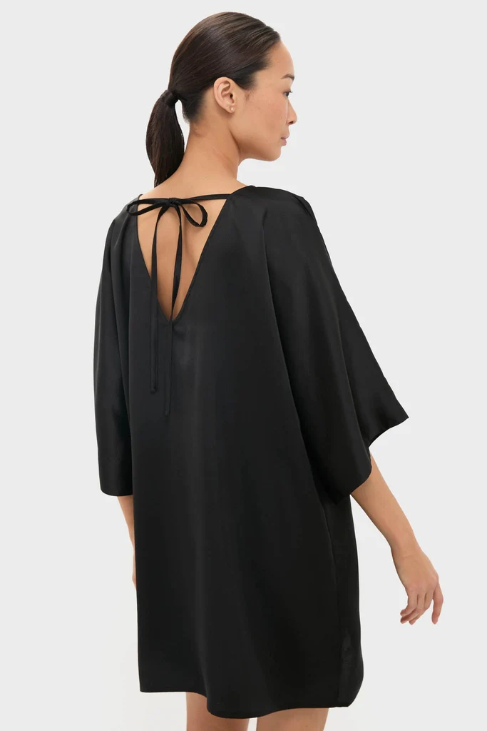 Black Satin Diane Mini Dress - Image 4
