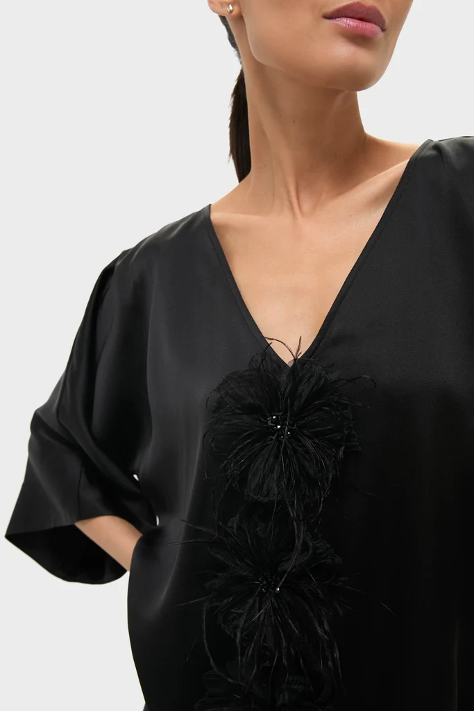 Black Satin Diane Mini Dress - Image 5