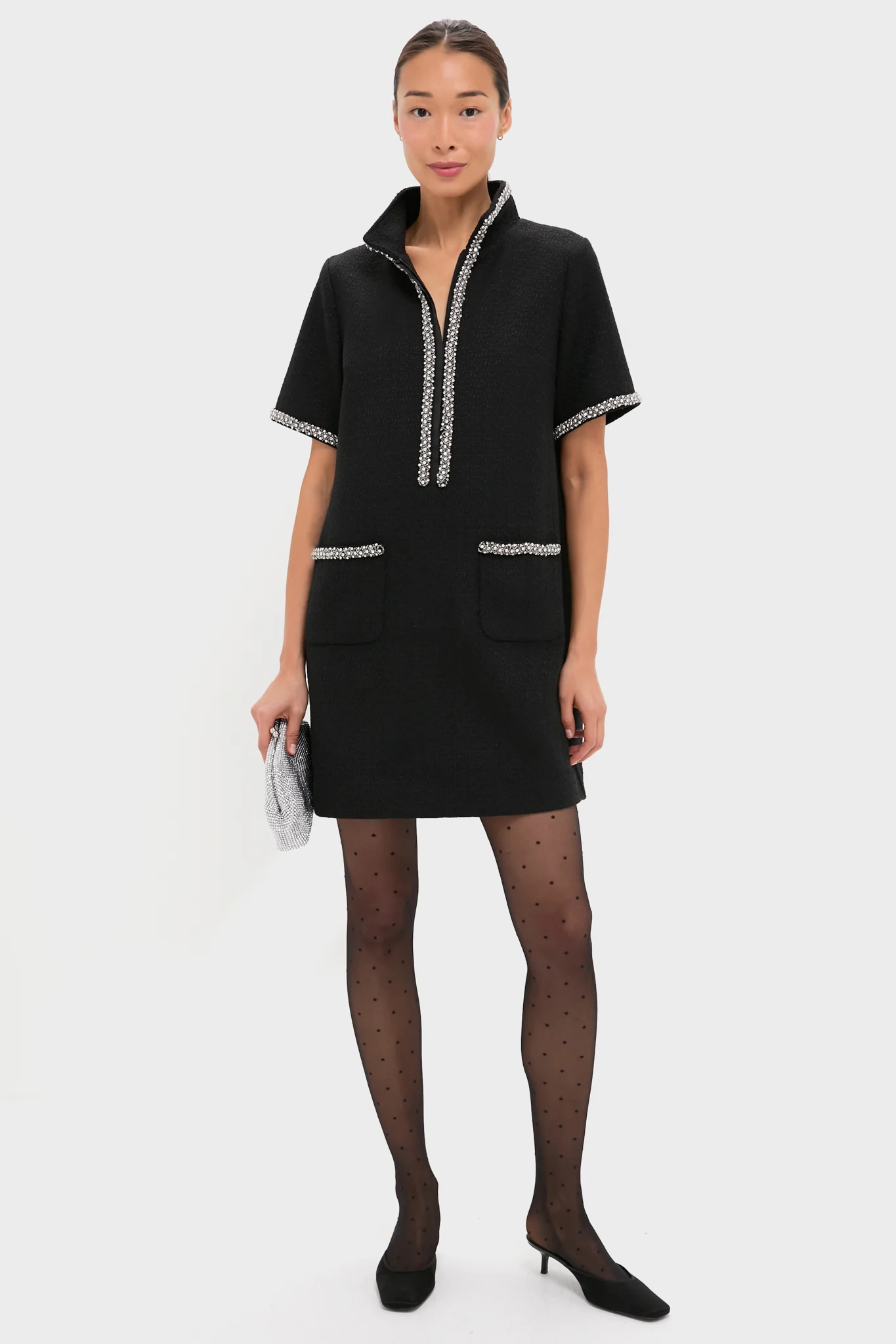 Black Tweed Embellished Ophelia Dress - Image 3