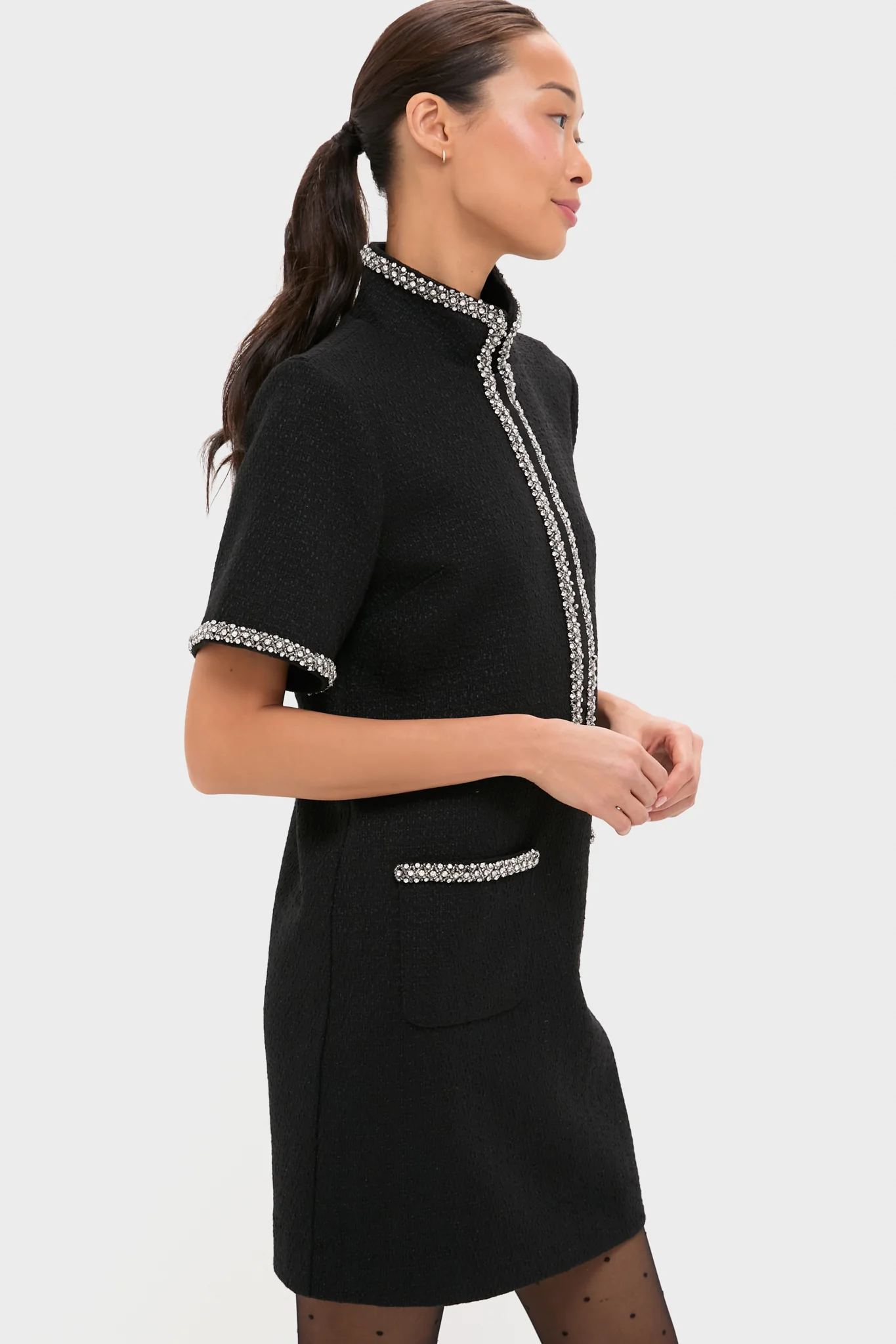 Black Tweed Embellished Ophelia Dress - Image 4