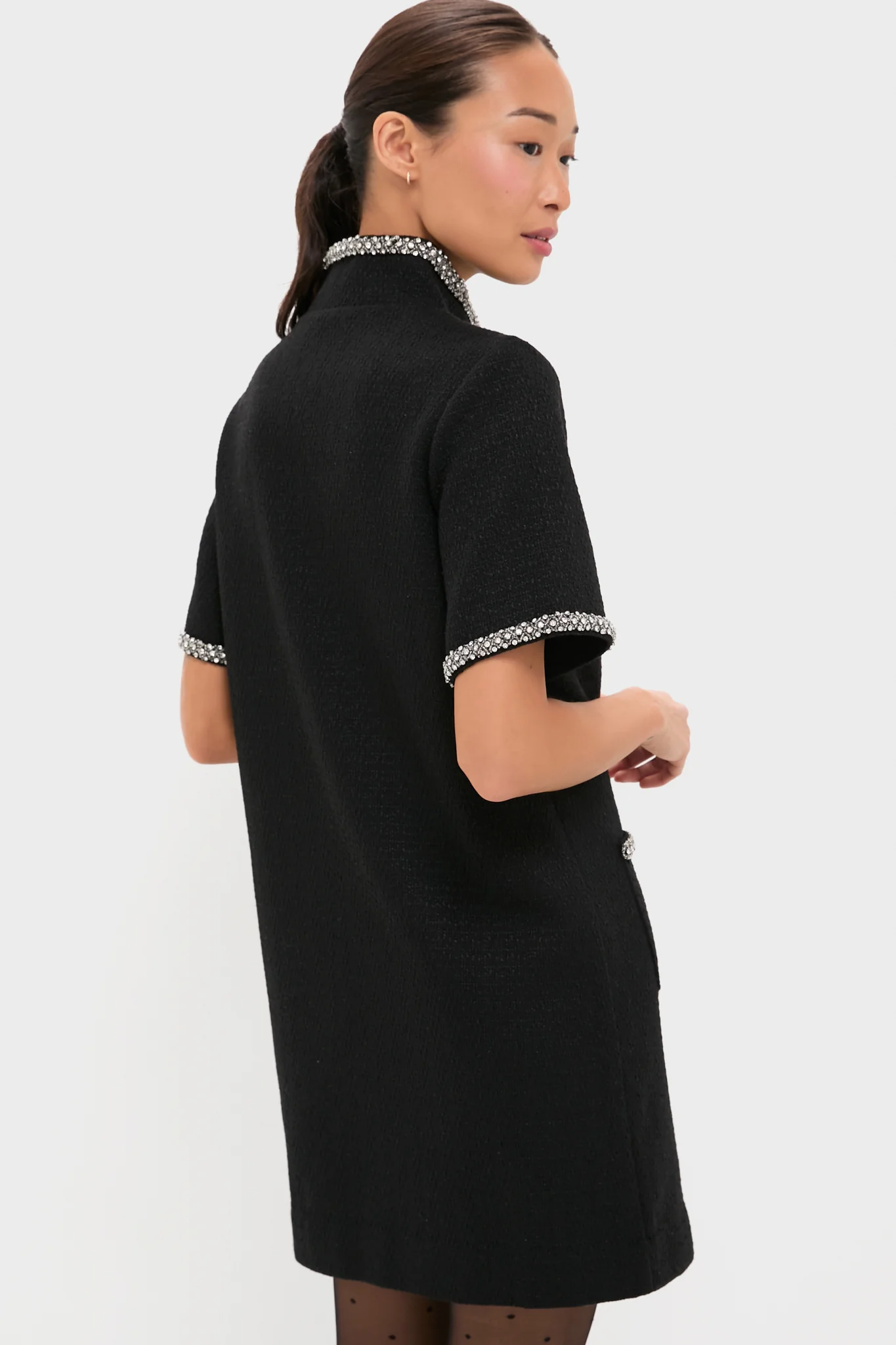 Black Tweed Embellished Ophelia Dress - Image 5