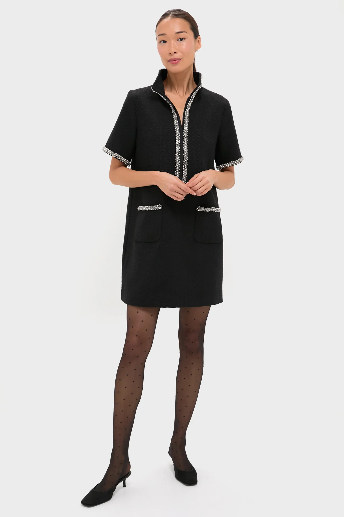 Black Tweed Embellished Ophelia Dress - Image 6