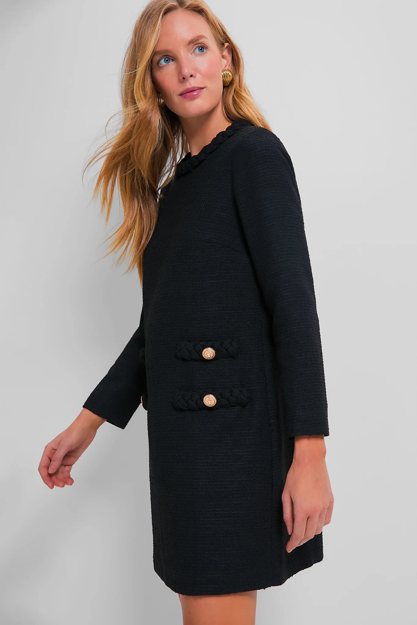 Black Tweed Long Sleeve Jackie Dress - Image 3