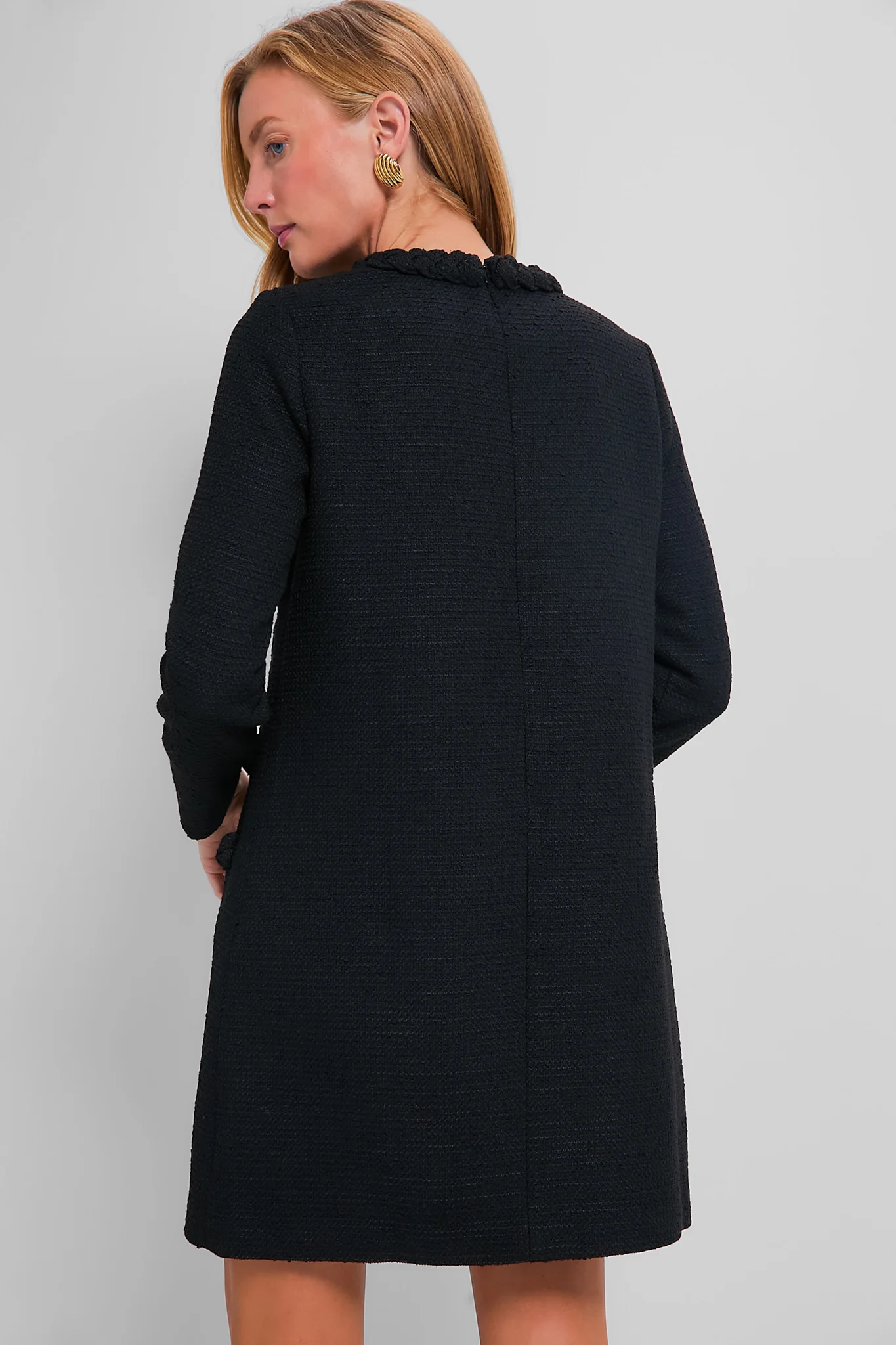 Black Tweed Long Sleeve Jackie Dress - Image 4