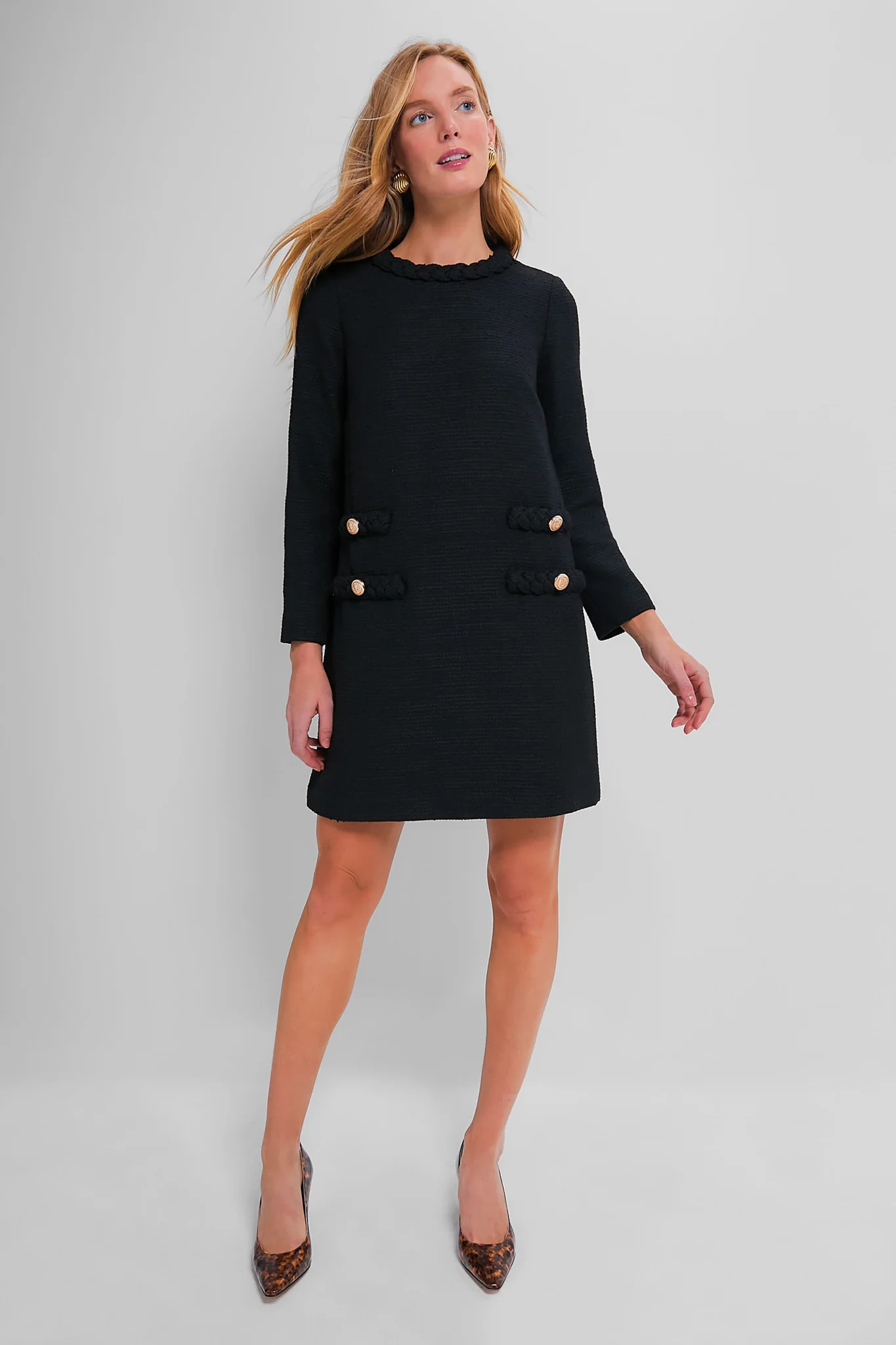 Black Tweed Long Sleeve Jackie Dress - Image 6
