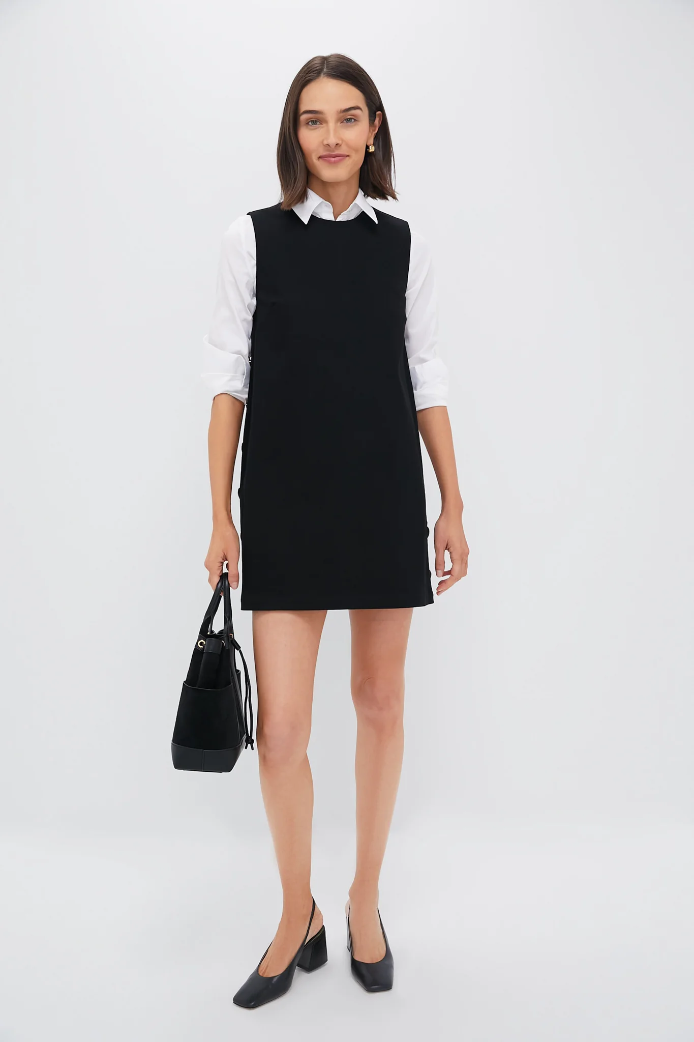 Black Twill Button Bitsy Dress - Image 3