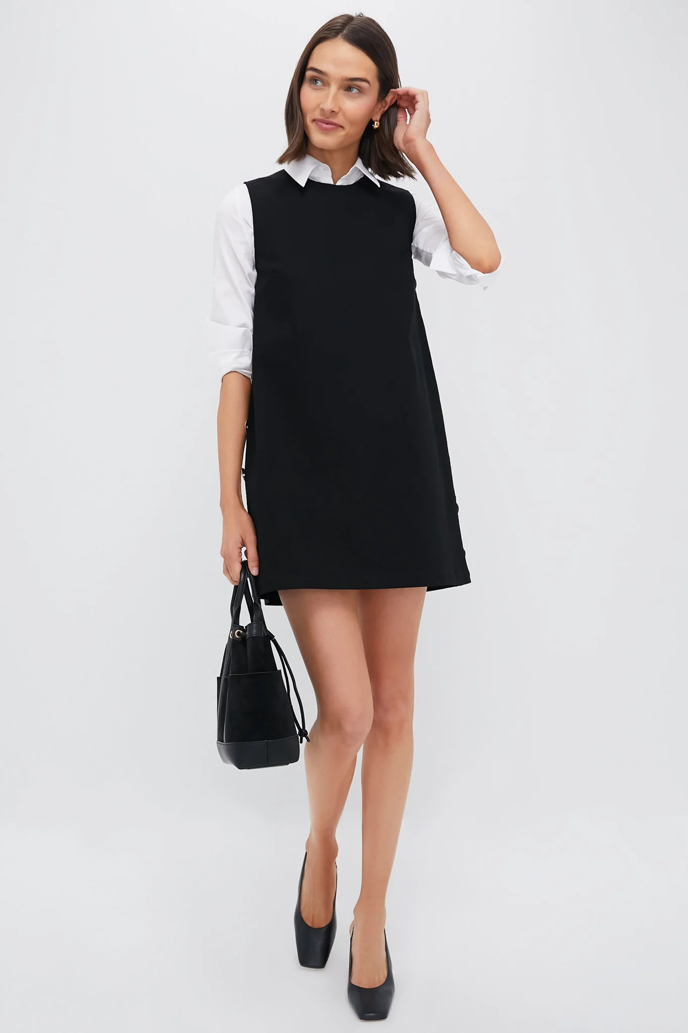 Black Twill Button Bitsy Dress - Image 6