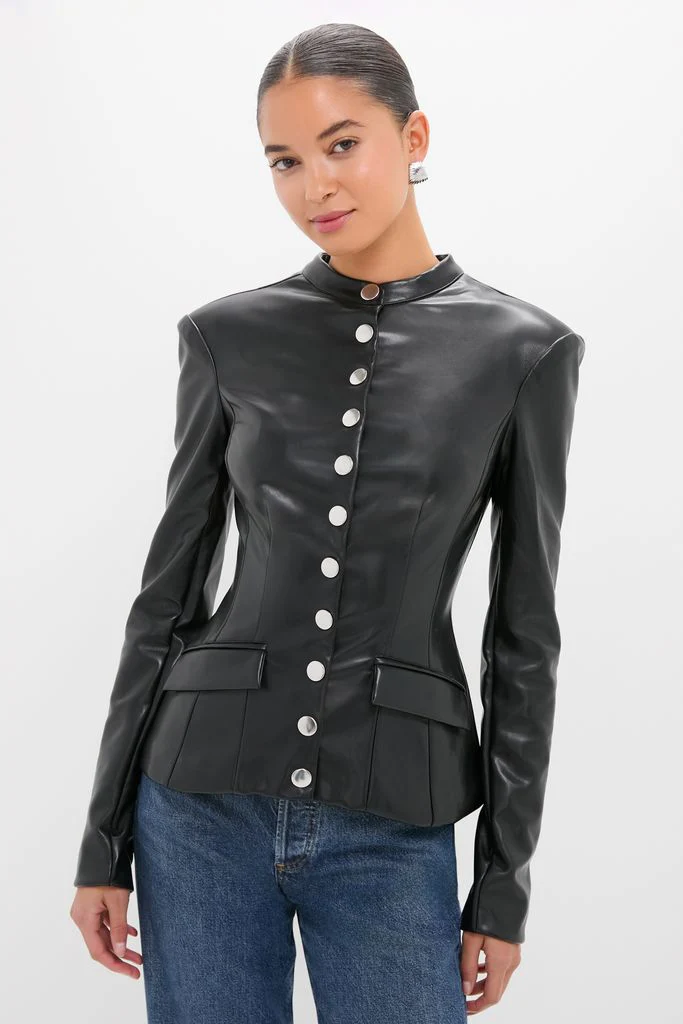 Black Vegan Leather Military Jacket
