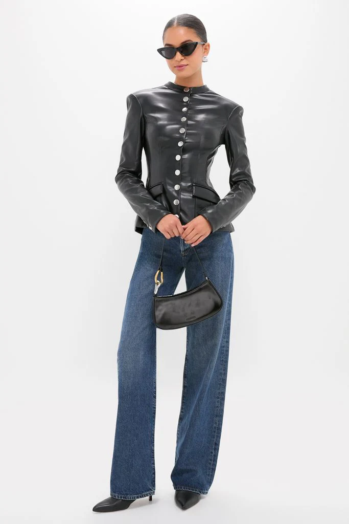Black Vegan Leather Military Jacket - Image 2