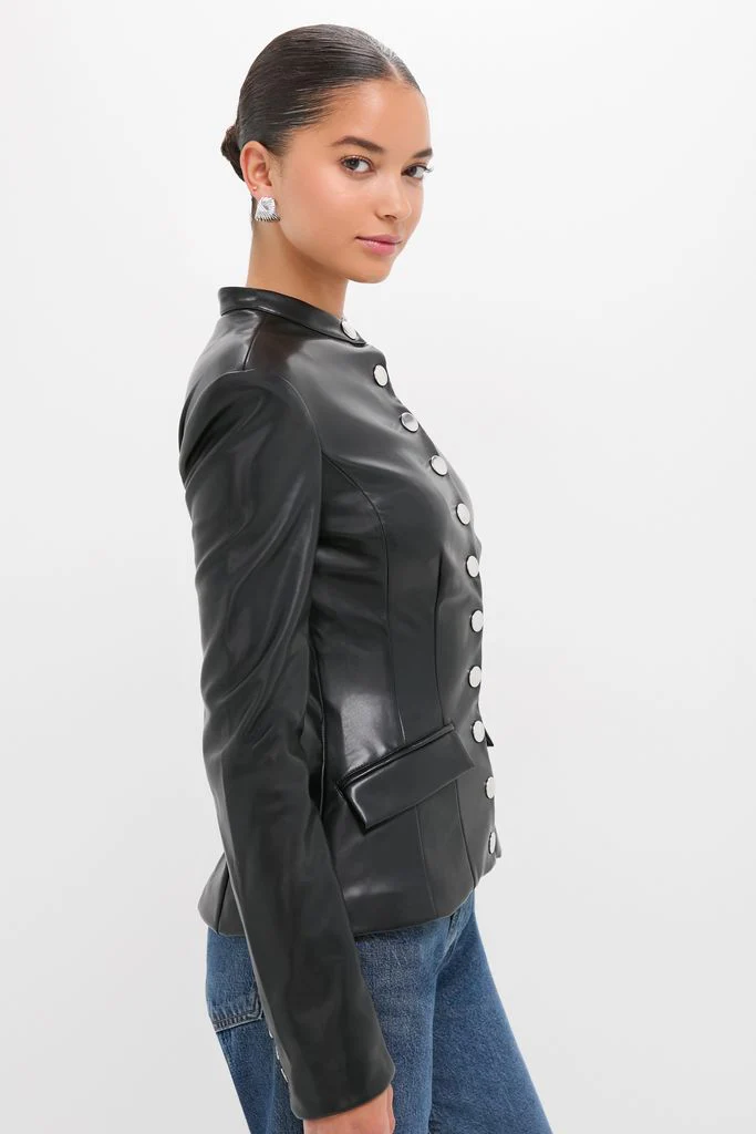 Black Vegan Leather Military Jacket - Image 3