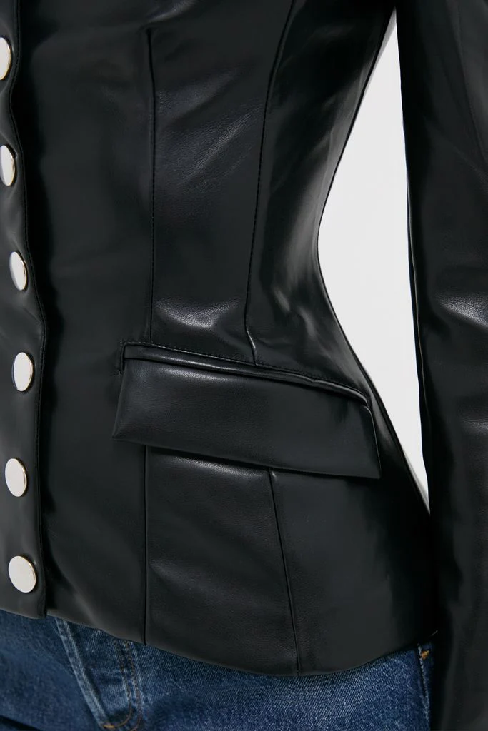 Black Vegan Leather Military Jacket - Image 5