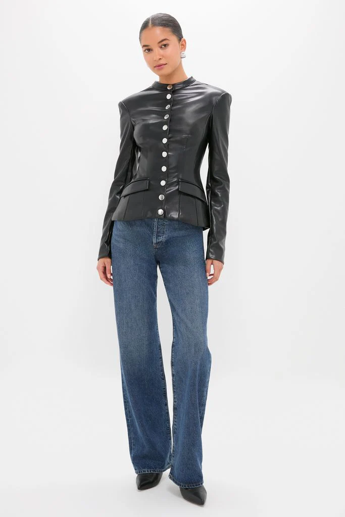 Black Vegan Leather Military Jacket - Image 6