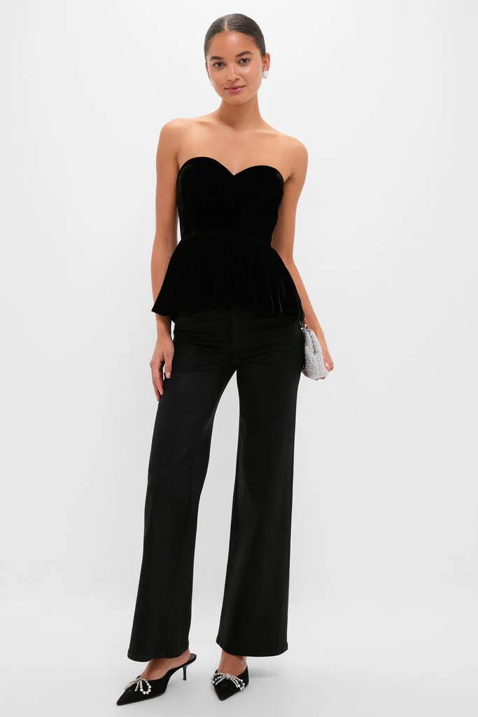 Black Velvet Peplum Strapless Tudor Blouse - Image 2