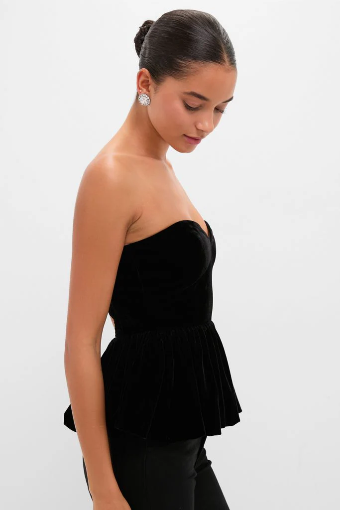 Black Velvet Peplum Strapless Tudor Blouse - Image 3