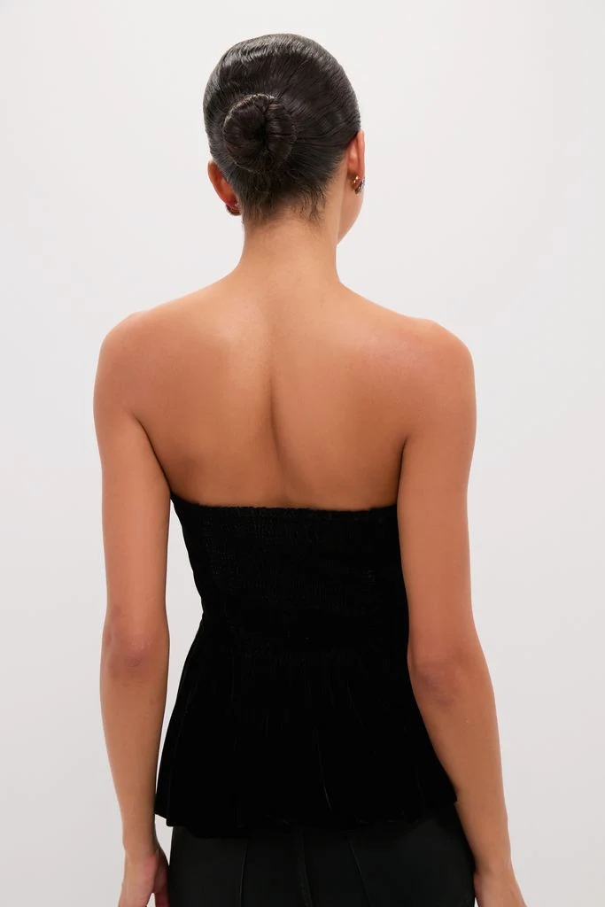 Black Velvet Peplum Strapless Tudor Blouse - Image 4