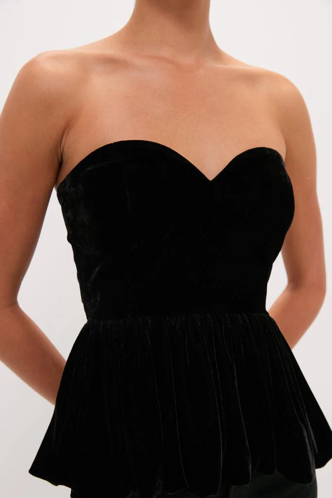 Black Velvet Peplum Strapless Tudor Blouse - Image 5