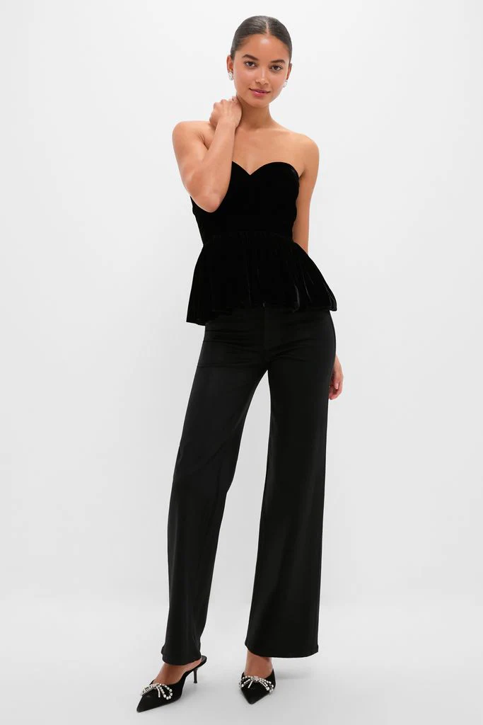 Black Velvet Peplum Strapless Tudor Blouse - Image 6