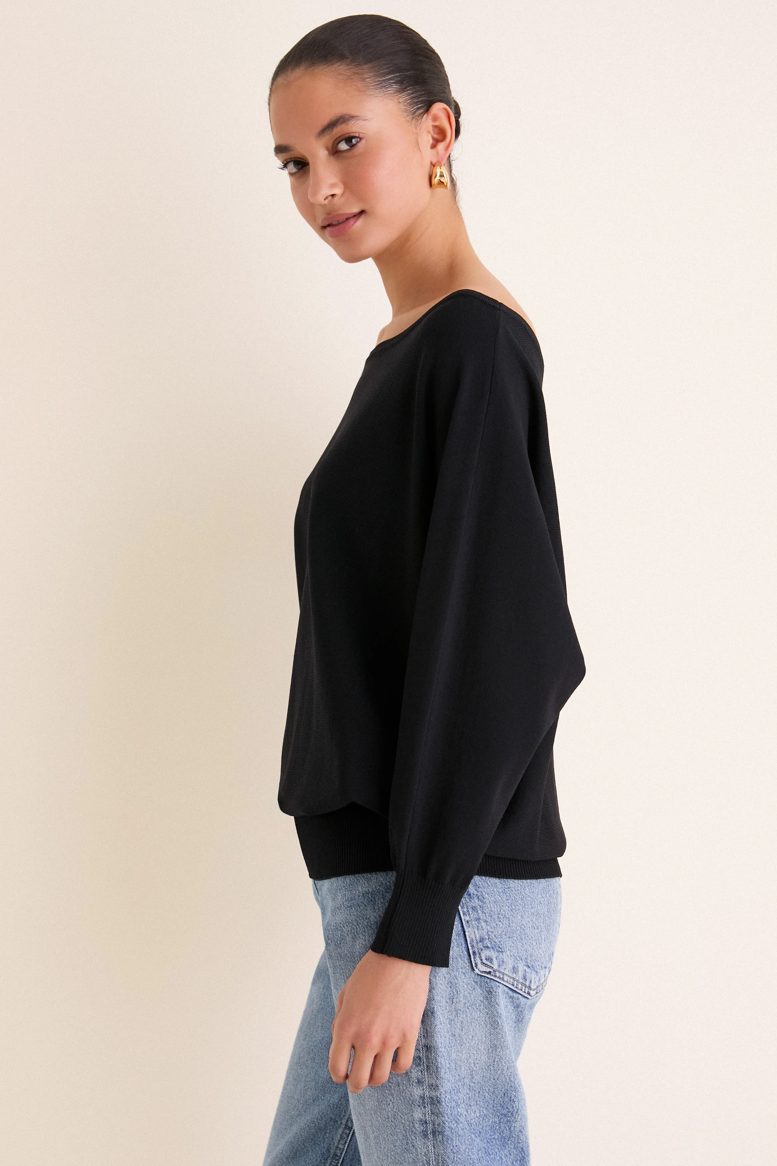 Black Wide Neck Valencia Sweater - Image 3