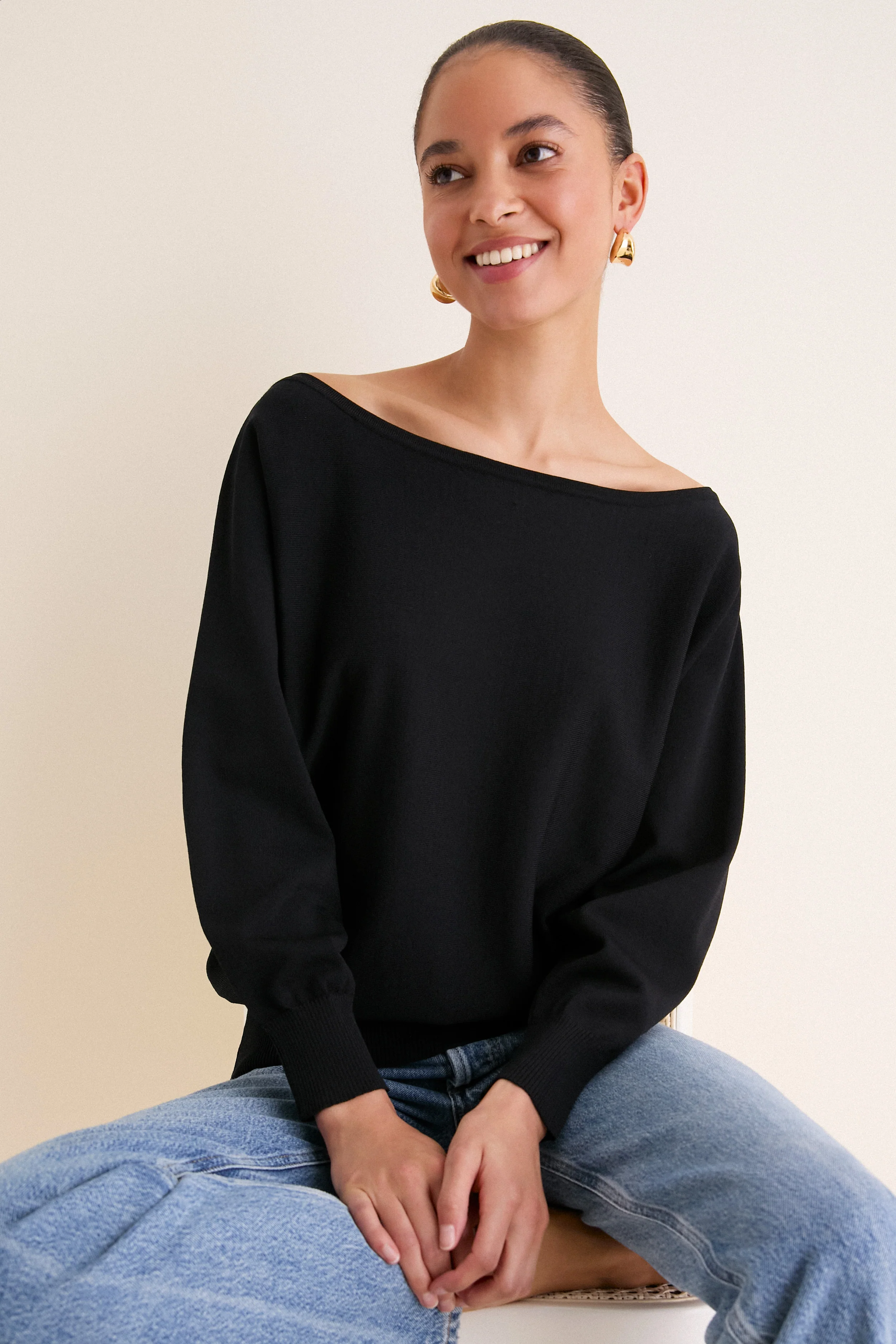 Black Wide Neck Valencia Sweater - Image 5