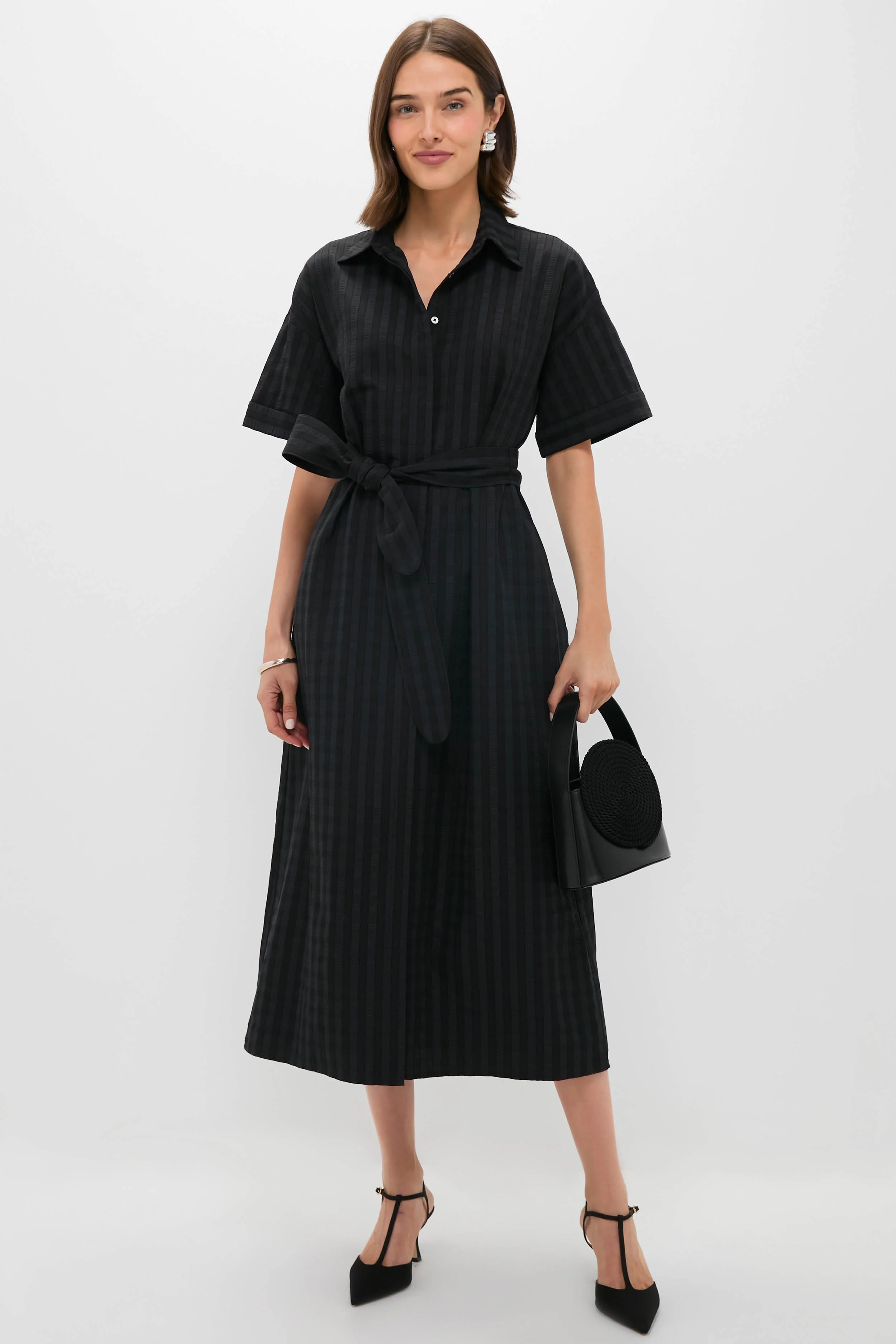 Black Windowpane Seersucker Zacara Dress - Image 2