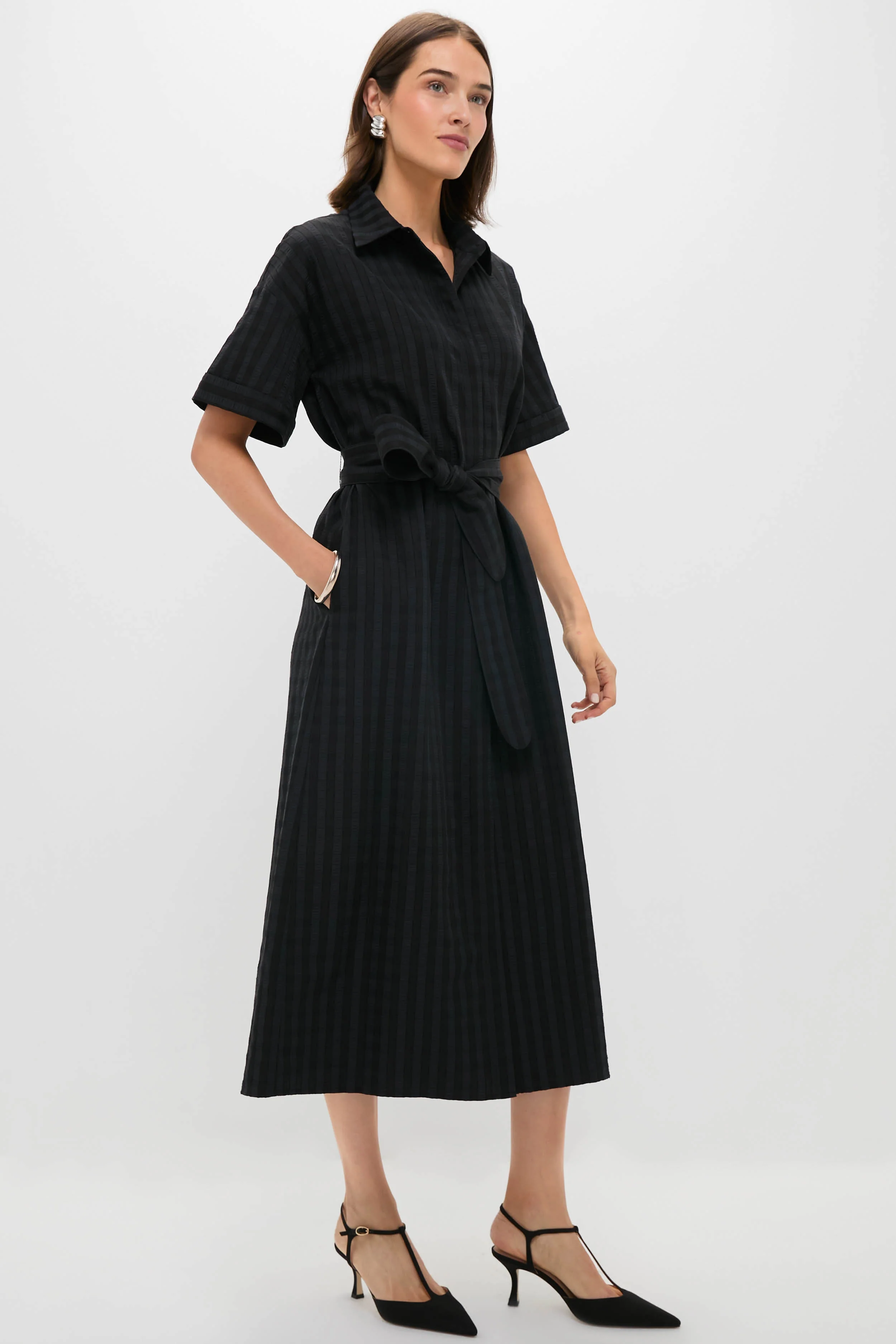 Black Windowpane Seersucker Zacara Dress - Image 3