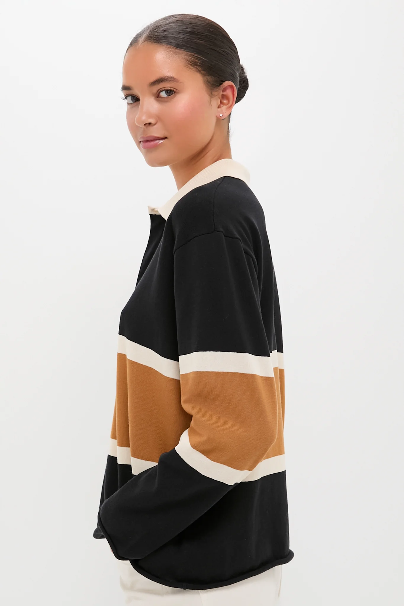 Black with Bronze Stripe Rugby Sweater - Image 3