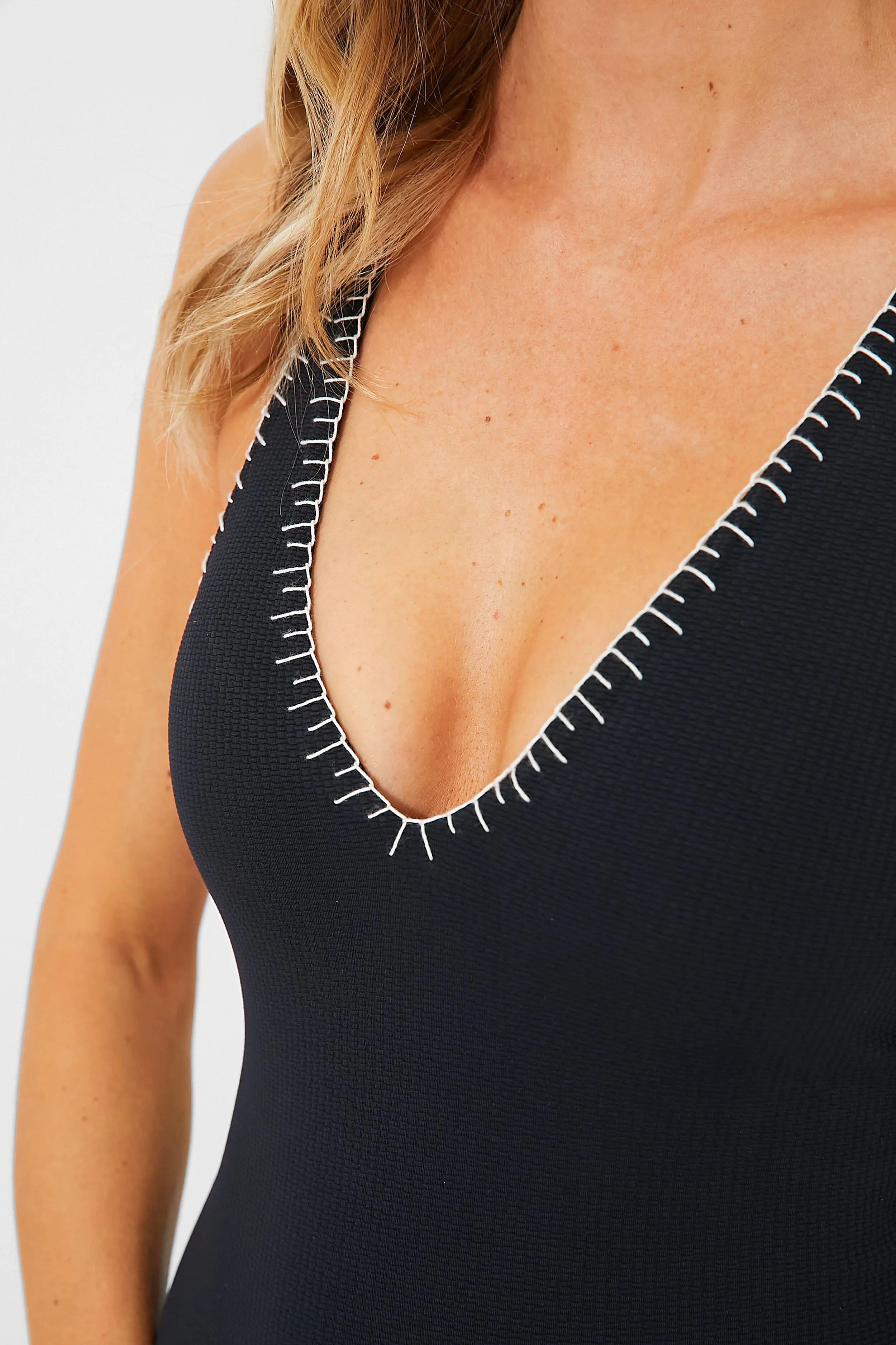 Black with Coconut Embroidery Sole Maillot - Image 5