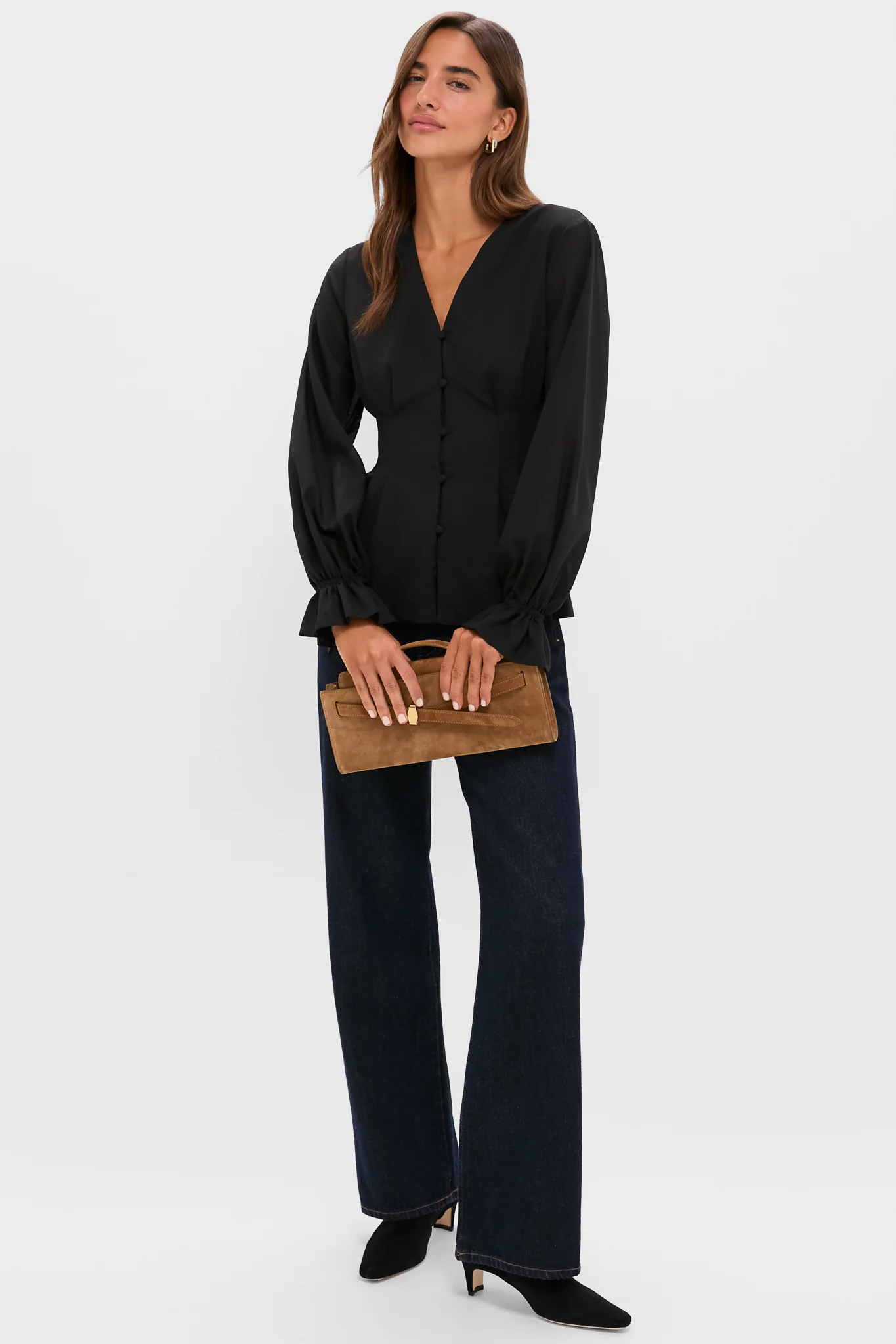 Black Wool Chiffon Madison Blouse - Image 2