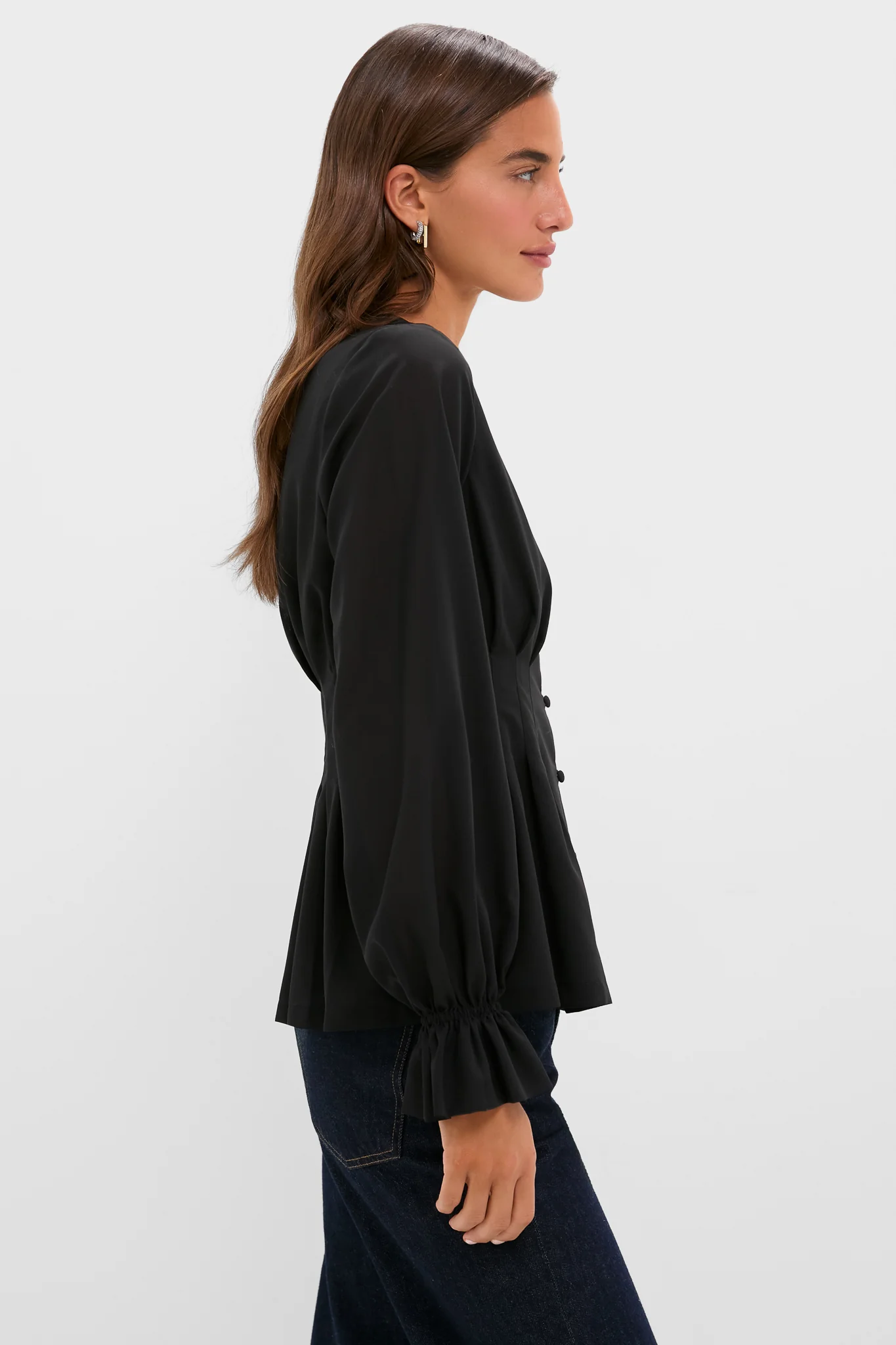 Black Wool Chiffon Madison Blouse - Image 3