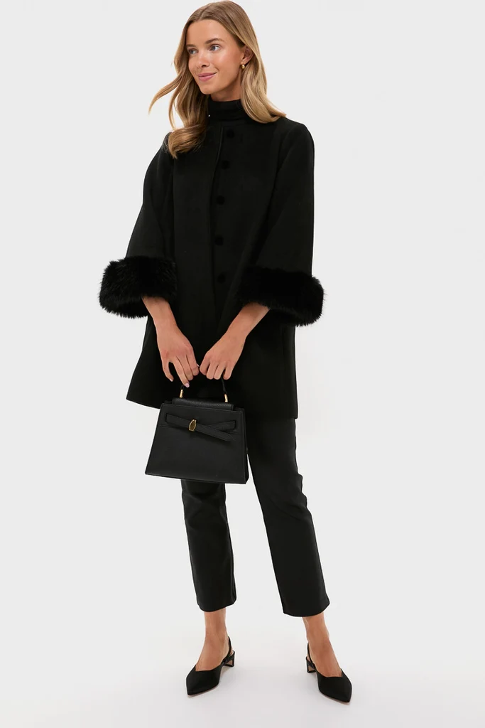 Black Wool Fur Cuff Harlan Coat - Image 2