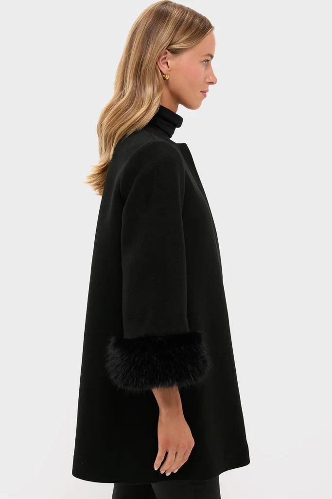 Black Wool Fur Cuff Harlan Coat - Image 3