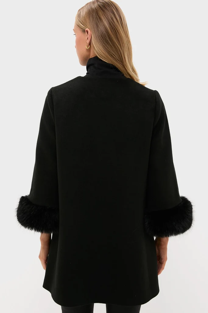 Black Wool Fur Cuff Harlan Coat - Image 4