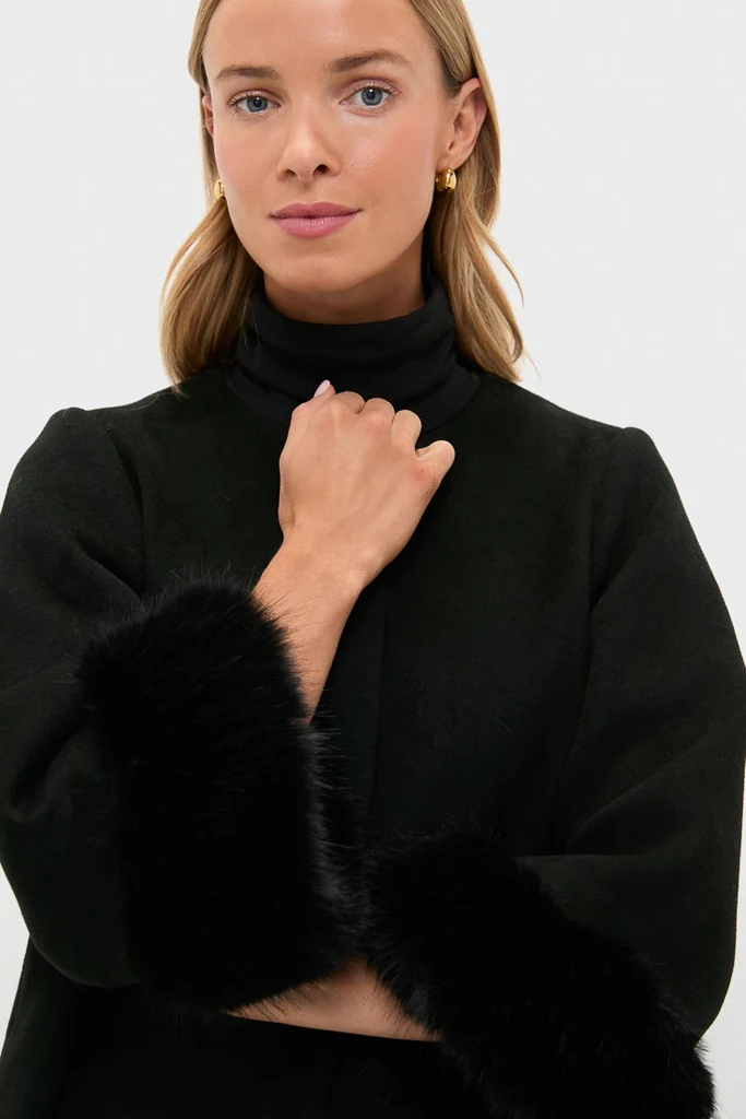 Black Wool Fur Cuff Harlan Coat - Image 5