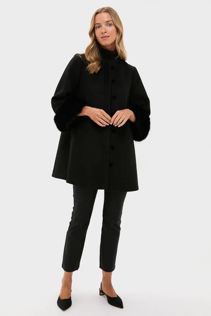 Black Wool Fur Cuff Harlan Coat - Image 7