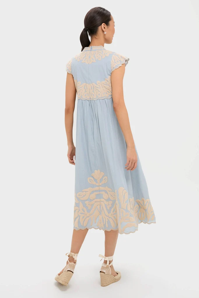 Blue Alexandra Embroidery Cap Sleeve Midi Dress - Image 4